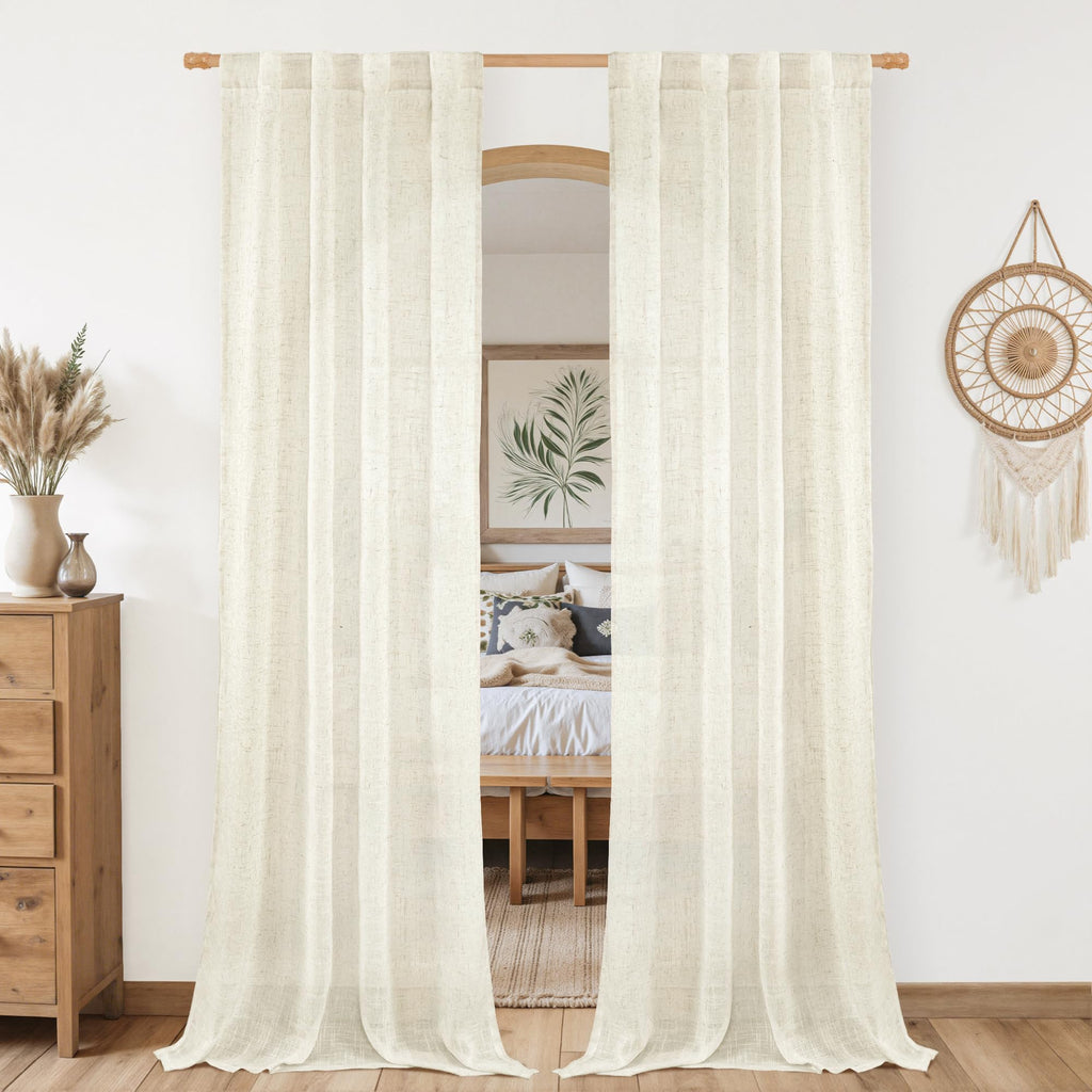 LAMIT Natural Linen Boho Curtains 80 inch Length for Bedroom 2 Panels