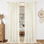 LAMIT Natural Linen Boho Curtains 80 inch Length for Bedroom 2 Panels
