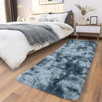 Soft Runner Rugs for Bedroom Hallways, 2x5 Tie-Dyed Blue Grey Fluffy Shag Throw Area Rug Non Slip for Bedside Dorm, Long Shaggy Furry Carpet for Nursery Living Room