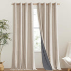 NICETOWN 100% Blackout Cream Linen Curtains 95 inches Length for Dining Room, 2 Panels Set, 52" Wide, Farmhouse Style Room Cooling Window Draperies with Thermal Insulated Liners
