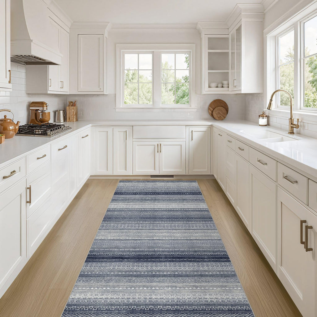 Nakagishi Boho 2x6 Runner Rug Machine Washable Rugs Non Slip Denim Blue