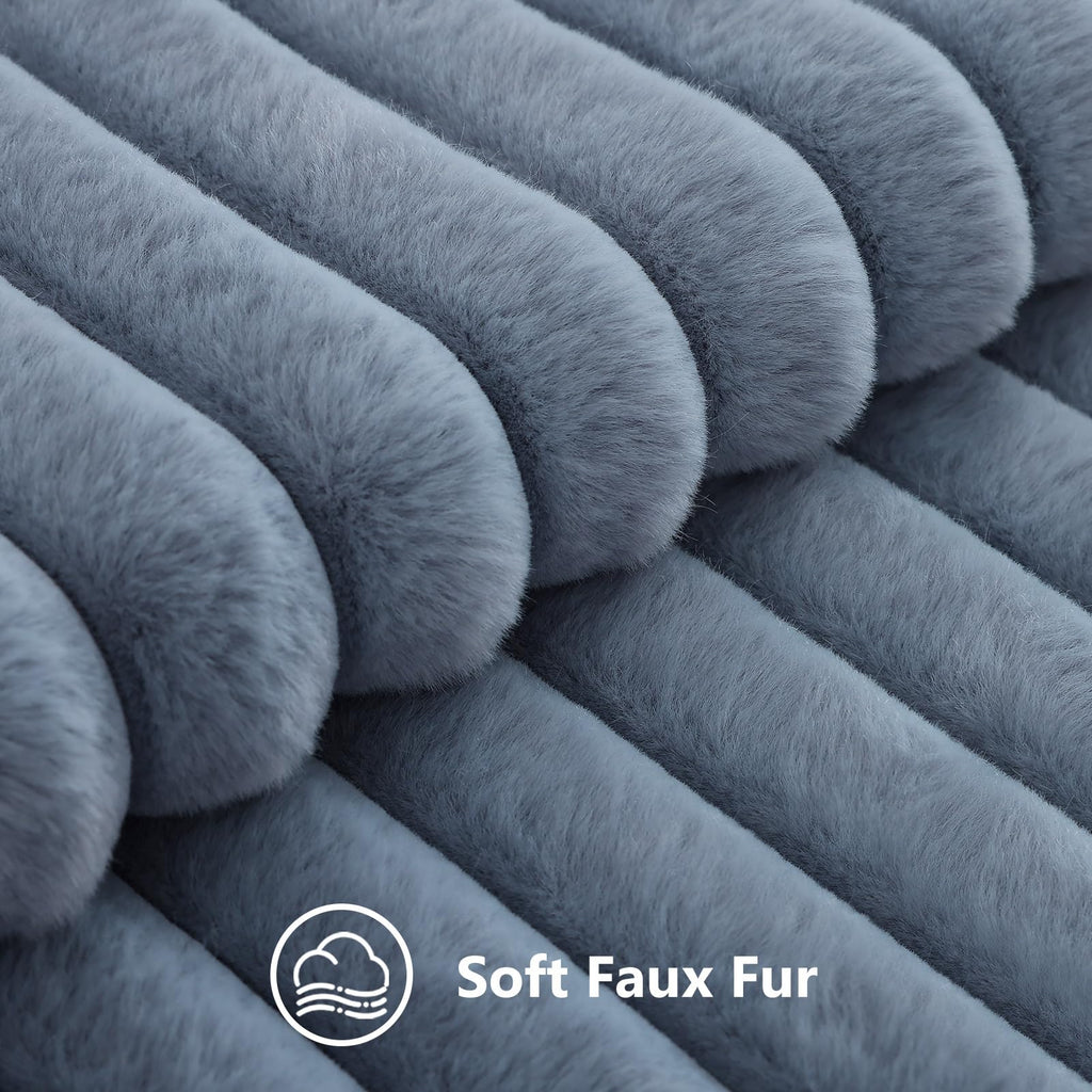 decorUhome Fall Faux Fur Throw Pillow Covers 18x18 Set of 2 Grey Blue