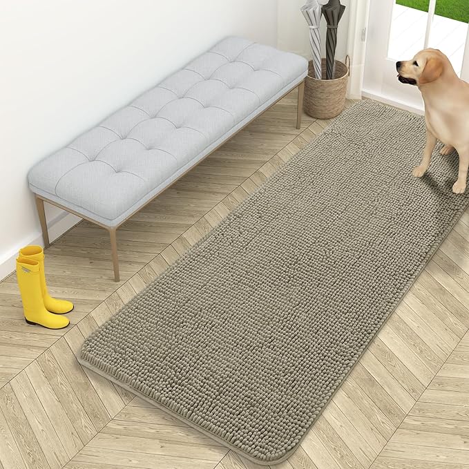 OLANLY Dog Door Mat for Muddy Paws 59x24, Super Absorbent Chenille Mud Mat