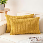 Pack of 2 Corduroy Decorative Throw Pillow Covers 12x20 InchSoft Boho Striped Pillow Covers Modern Farmhouse Home Decor for Sofa Living Room Couch Bed（Yellow）