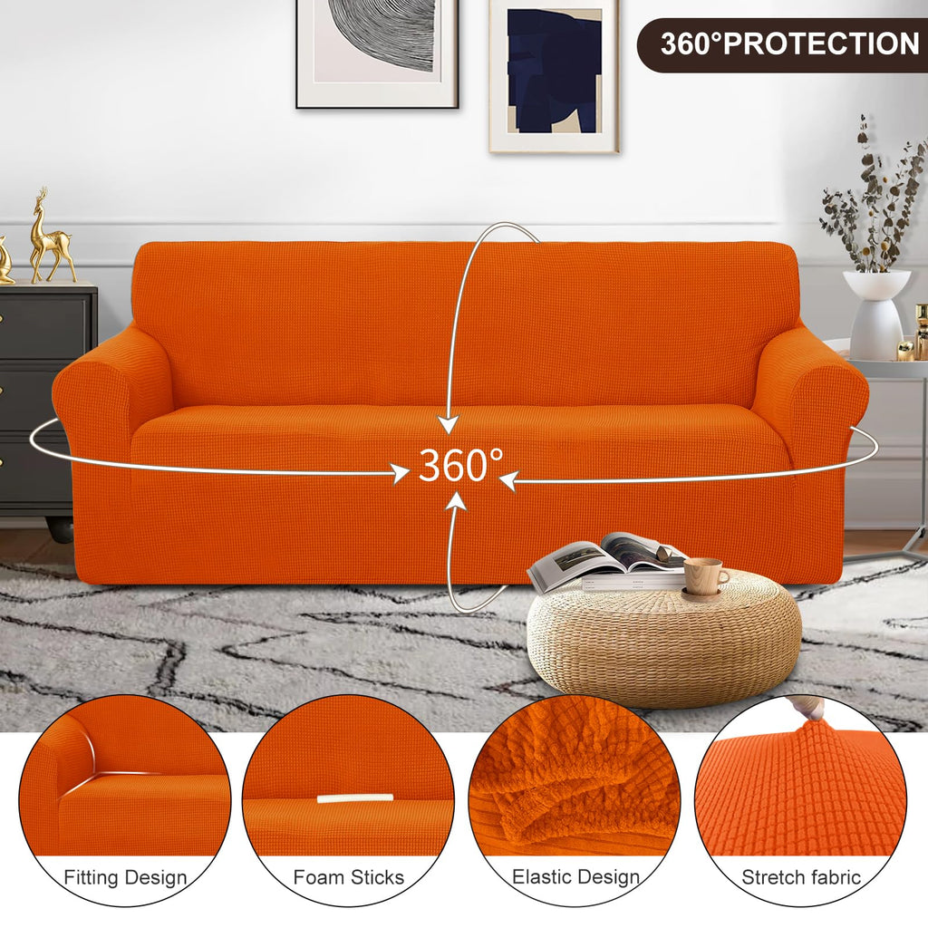 U-NICE HOME Stretch Couch Cover Slipcover for 3 Cushion Sofa, Orange