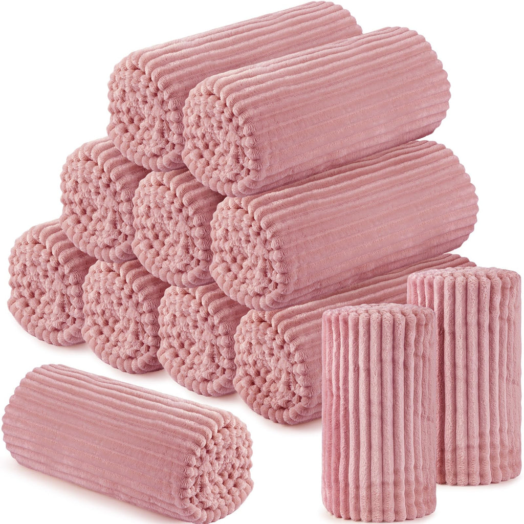 Buryeah 12 Pcs Flannel Blankets Bulk,Fall Outdoor Wedding, Rosewood Pink