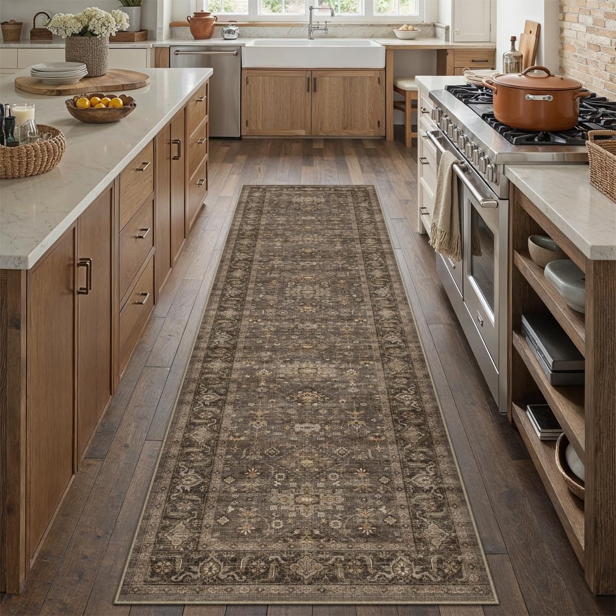WondRg 2x8 Dark Brown Vintage Runner Rug