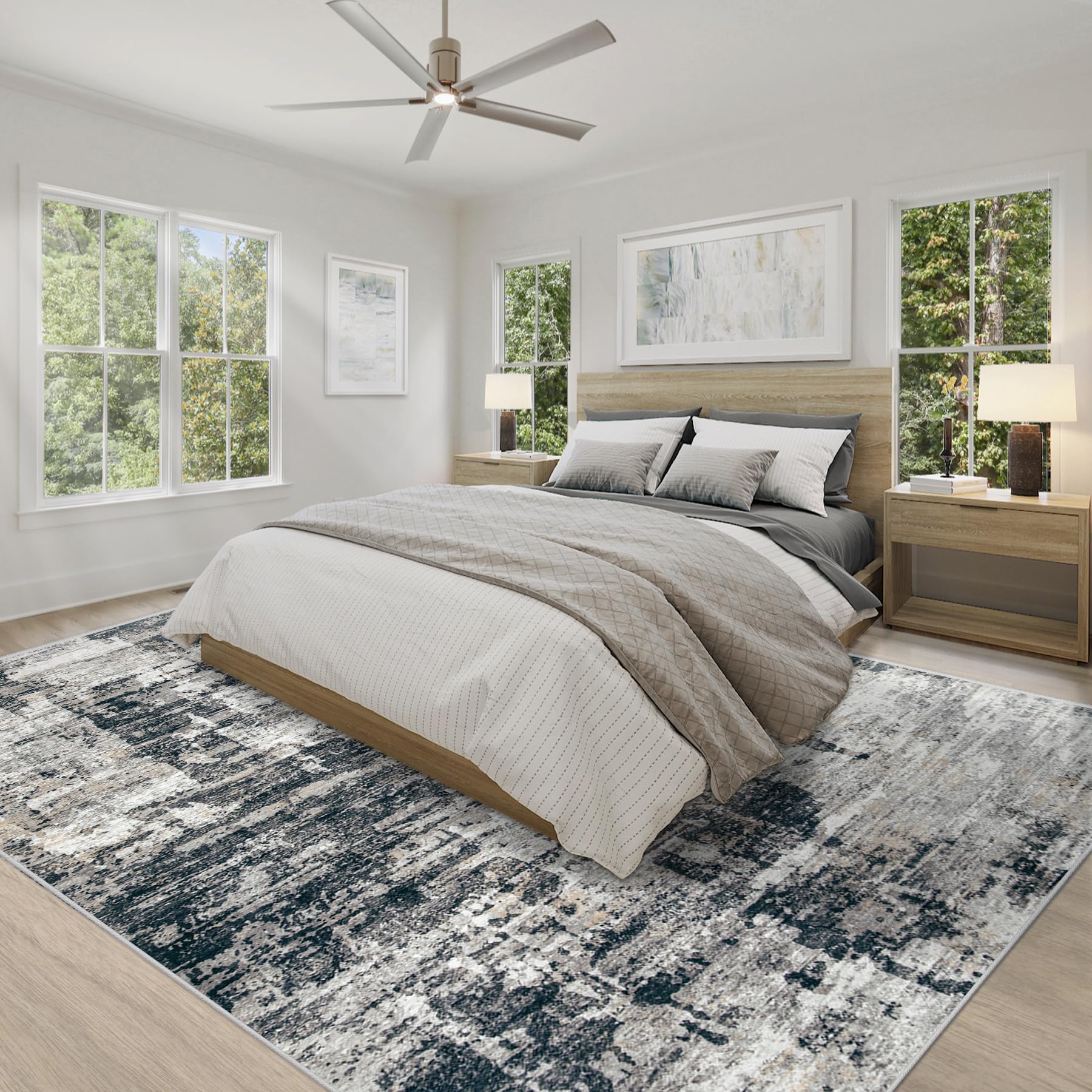 XLUEZ 8x10 Area Rugs for Living Room, Washable Modern Abstract Large Area Rug Neutral Soft Non Slip Kids Rug Stain Resistant Indoor Carpet for Bedroom Nursery Dining Room Playroom(BlackGrey, 8'x10')