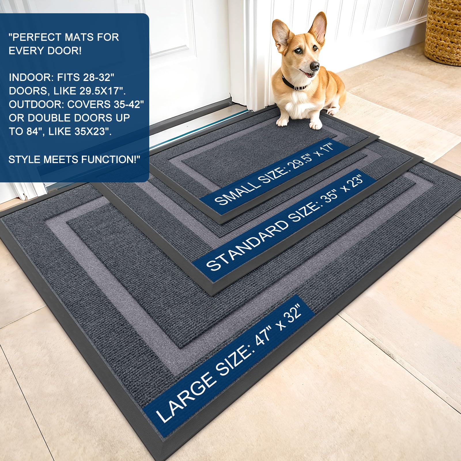 OLANLY Front Door Mat Outside 47x17, All-Season Heavy-Duty Rubber Doormat