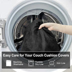 Leather Look Couch Cushion Covers Sofa Seat Slipcovers Sets Couches Furniture Protector for Sectional Armchair Loveseat Pets Kids Stretch Spandex Fabric (3 Cushion Sofa, Black)