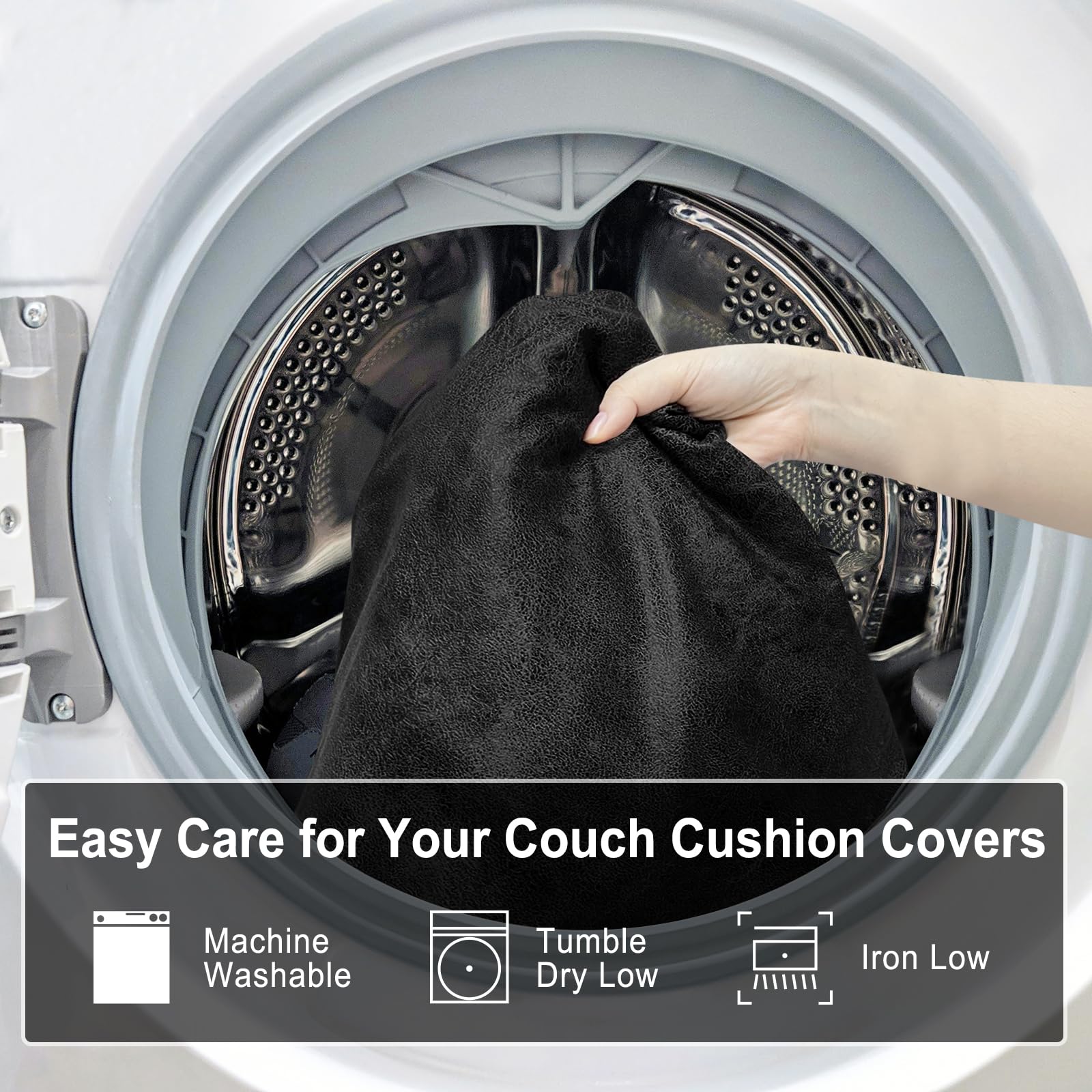 ANARACHON Leather Look Couch Cushion Covers Sofa Seat Slipcovers Sets Couches Furniture Protector for Sectional Armchair Loveseat Pets Kids Stretch Spandex Fabric (3 Cushion Sofa, Black)