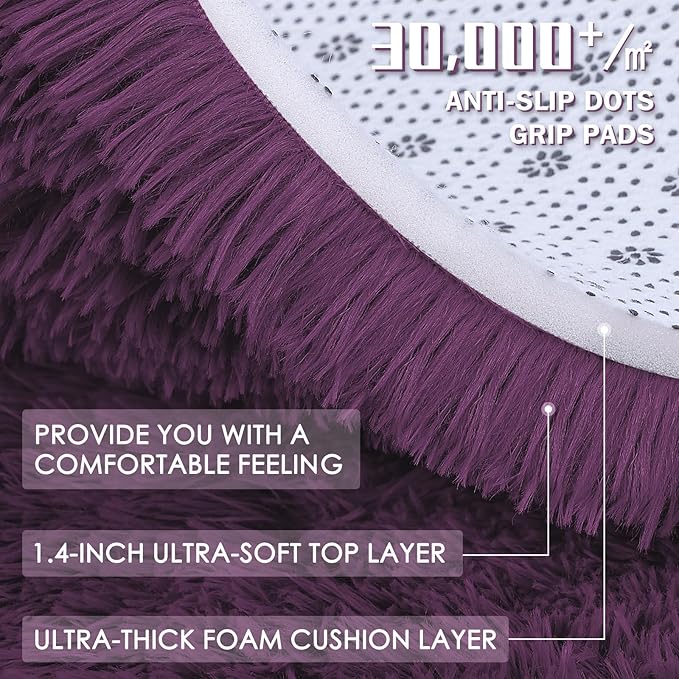 OLANLY 3x5 Machine Washable Small Bedside Rug, Soft Fluffy Shaggy Rugs for Living Room, Bedroom, Indoor Floor Carpet for Kids Girls and Boys, Preppy Dorms, Nursery, Home Decor Aesthetic, Dark Purple