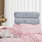Exclusivo Mezcla Fleece Bed Blanket Queen Size, Super Soft and Warm Blankets for Couch, Sofa and Bed Waffle Textured, Cozy, Fuzzy and Lightweight (Heather Dusty Pink, 90x90 Inches)