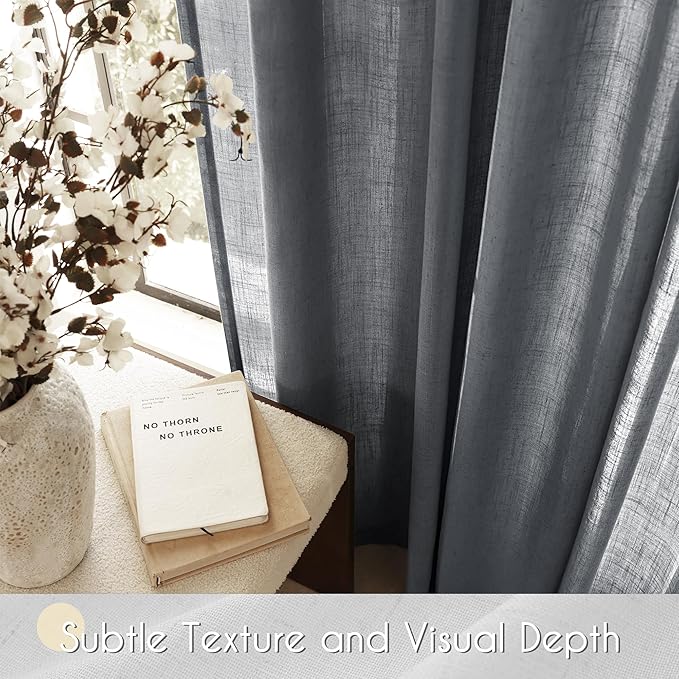 Jolilight Dark Gray Curtains for Living Room Back Tab Modern Farmhouse Semi Sheer Gray Curtains 84 inches Long 2 Panels Set Muted Neutral Window Curtain for Dining Room Bedroom 52x84