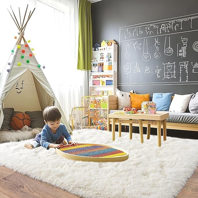 Pionblank Large Area Rug for Living Room 10x14, Fuzzy Modern Shag Rug, Fluffy Plush Non Slip Soft Furry Carpet for Bedroom Kids Room Nursery Teens Dorm Home Decor, Cream White
