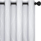 Deconovo Kitchen Curtains, Room Darkening Drapes, Thermal Insulated Soundproof Grommet Drape, Silver Wave Dots Print, 52 x 45 Inch, Machine Washable Window Panels for Small Windows Nursery, Set of 2