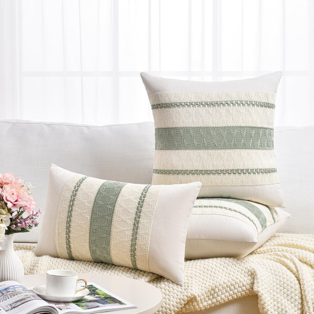 Fancy Homi Set of 1 Sage Green Boho Lumbar Decorative Throw Pillow Covers 16x24 Inch for Living Room Bedroom Couch Bed Sofa, Rustic Retro Cushion Case, Bohemian Room Home Decor, Women Teen Girls Gift