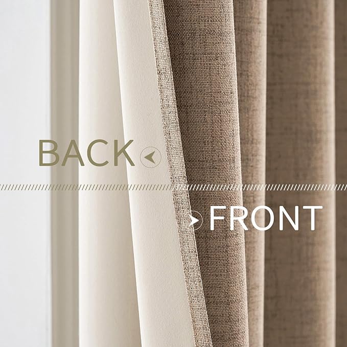 MIULEE 100% Blackout Linen Textured Curtains for Bedroom Solid Thermal Insulated Copper Brown Grommet Room Darkening Curtains & Drapes Luxury Decor for Living Room Nursery 52 x 63 Inch (2 Panels)