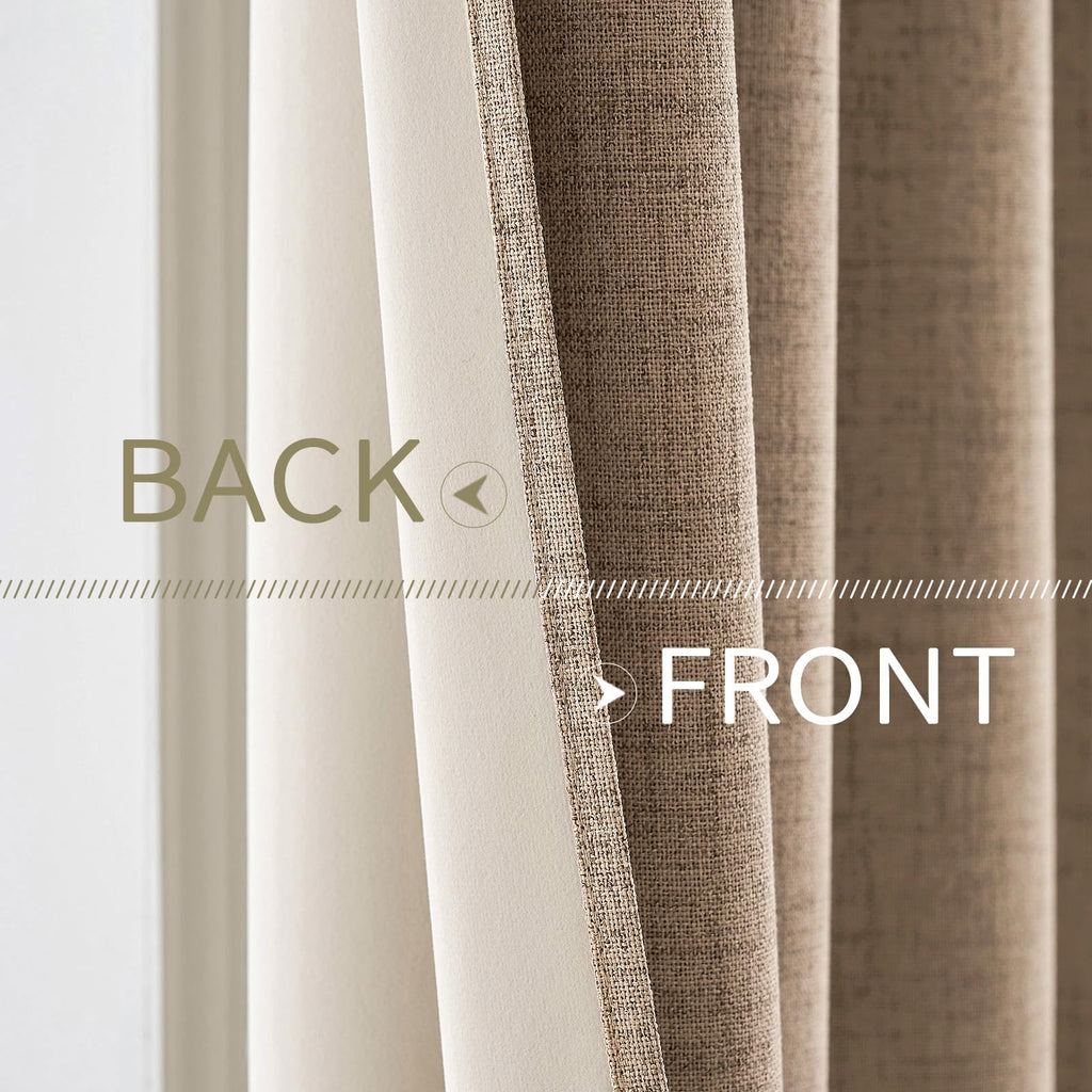 MIULEE 100% Blackout Linen Curtains for Bedroom 52x96 Inches Copper Brown