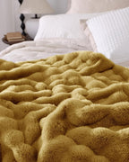 Ultra Soft Cozy Faux Fur Throw Blanket, Fuzzy Plush Thick Bubble Blanket, Oversize Luxury Fluffy Blanket for Couch, Sofa, Bedroom, and Living Room,50x60 Inches, Dark Yellow
