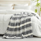 Snuggle Sac Heather Throw Blanket for Couch, Reversible Super Soft Blankets Warm Cozy Knit Fuzzy Plush Lightweight for Sofa, Bed, Camping, Picnic (Stripe Black, Queen (90"x90"))