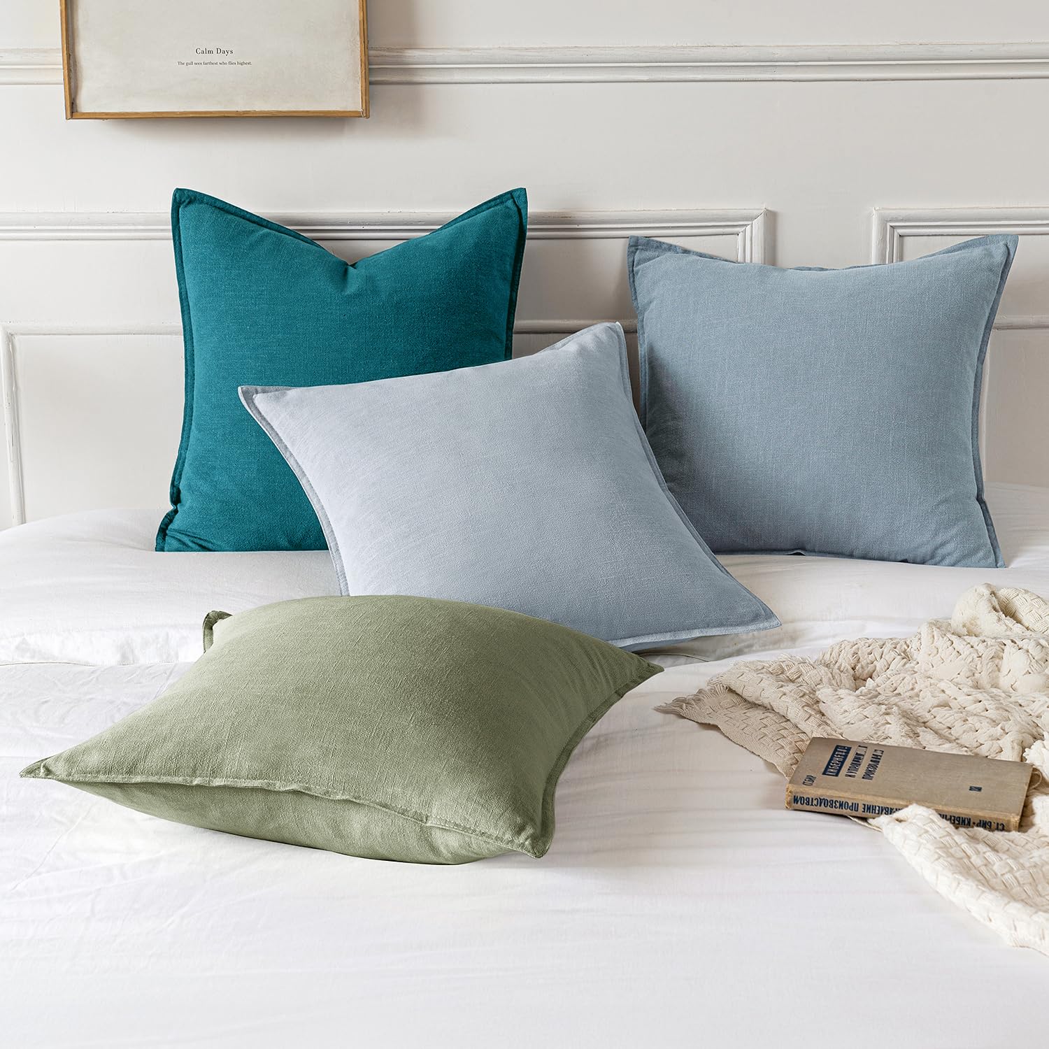 MIULEE Decorative Linen Pillow Covers 20x20 Inch Sage Green