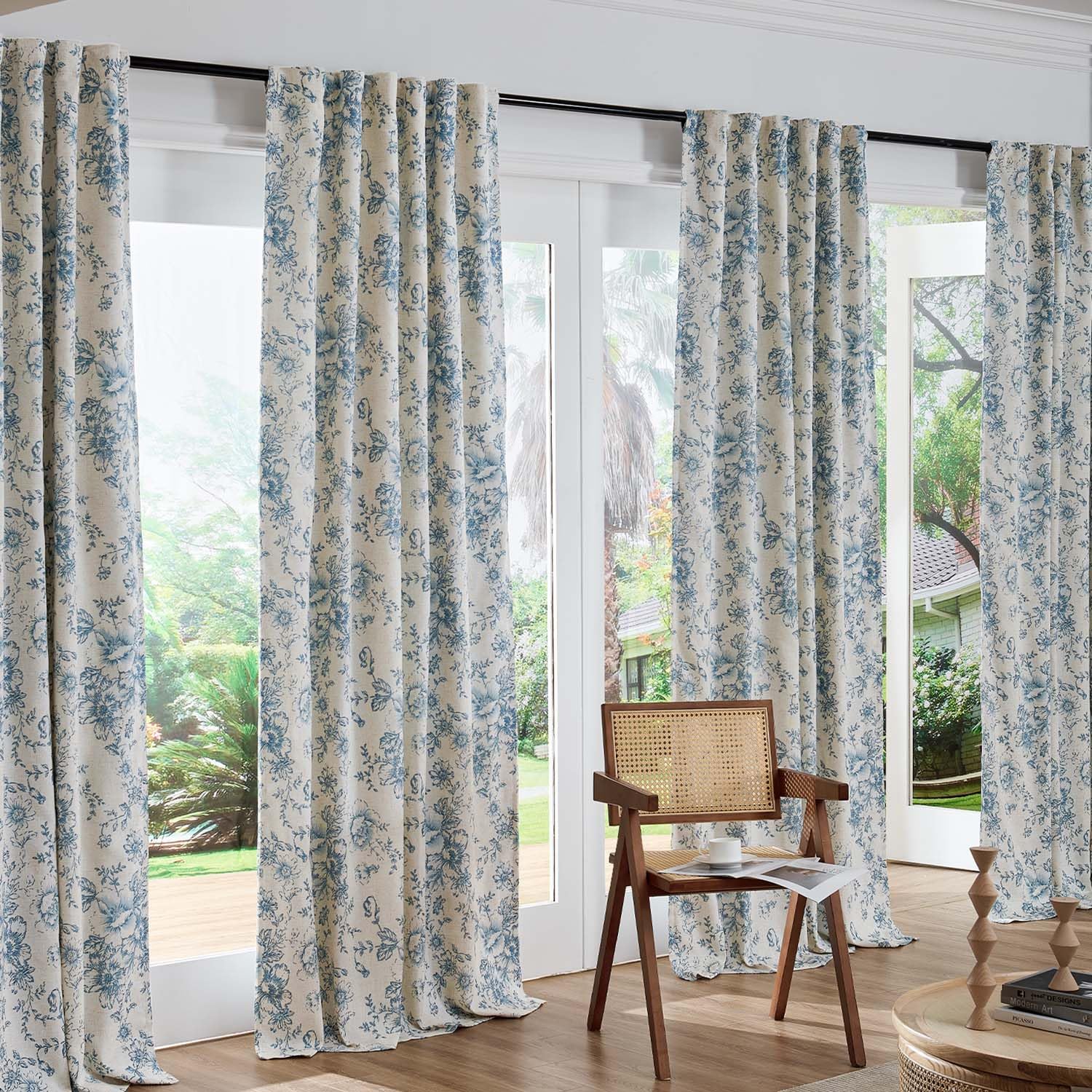 jinchan Floral Linen Blackout Curtains for Bedroom 63 Inches Long