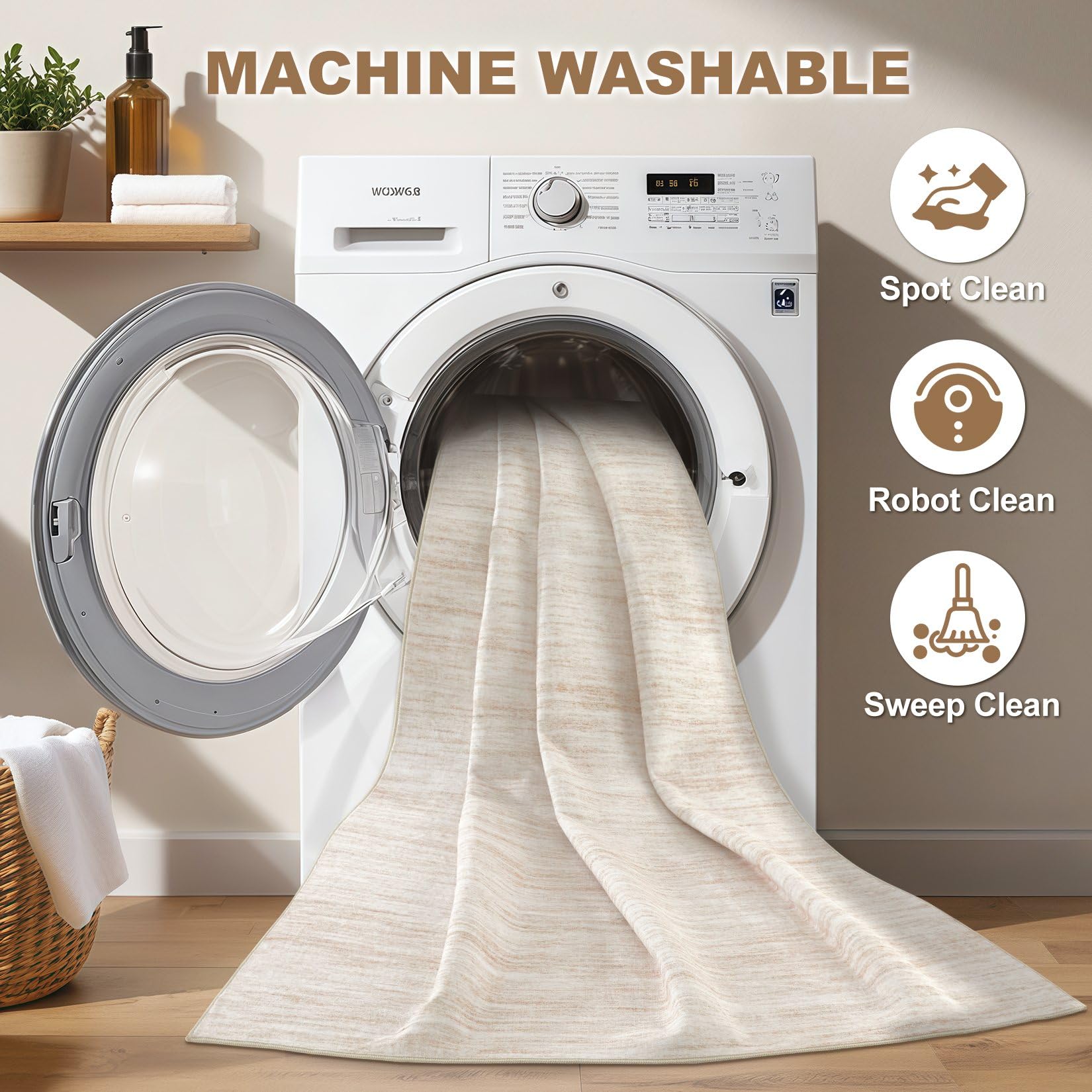 Nakagishi Boho 8x10 Area Rug Living Room Rugs Machine Washable Beige
