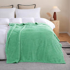 Mint Green Fleece Throw Blanket 60”×80” for Couch Sofa Bed,Super Soft Cozy Plush Microfiber Flannel Blanket with Stripes Design Lightweight for Adults,Woman,Girls