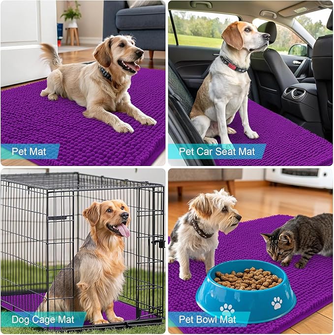 OLANLY Dog Door Mat for Muddy Paws 70x35, Super Absorbent Chenille Mud Mat