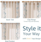 jinchan Floral Linen Curtains 96 Inch Farmhouse Backt Tab 2 Panels Blue