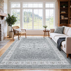 AMADA HOMEFURNISHING 5x7 Area Rugs, Washable Living Room Rug with Non-Slip Backing, Low Pile and Durable Edge Binding, Soft Vintage Floral Rugs for Living Room, Bedroom, Dining Room