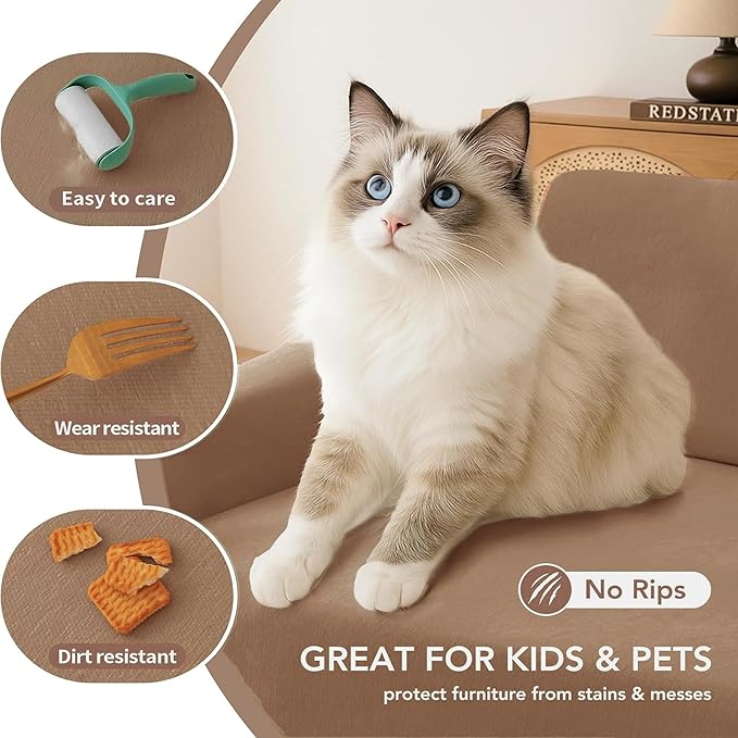 Couch Cover for Dogs, Boho Sofa Covers for 3 Cushion Couch, Chenille Sofa Slipcover for Pets Washable, L-Shape Sectional Couch Cover Soft Throw Blankets with Tassels(91x150,Khaki)