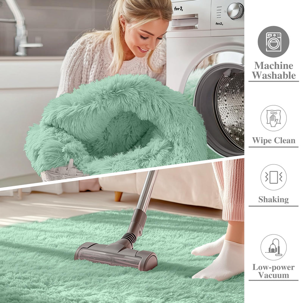 OLANLY 2x4 Machine Washable Runner Rugs for Hallway, Soft Fluffy Shaggy Bedside Rugs for Bedroom, Living Room, Indoor Floor Carpet for Kids Girls Boys, Nursery Rooms, Home Decor Aesthetic, Mint Green