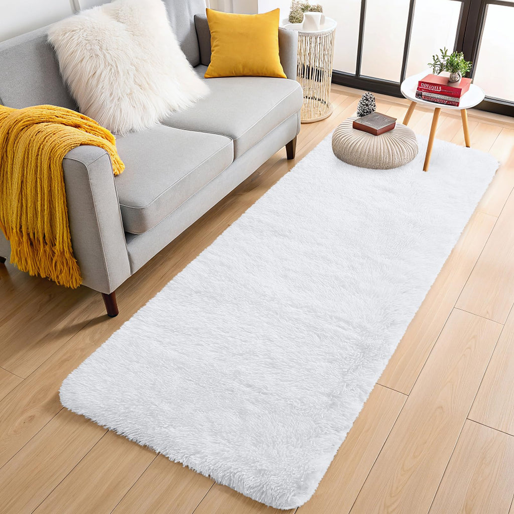 OLANLY 2x6 Machine Washable Runner Rugs for Hallway, Soft Fluffy Shaggy Bedside Rugs for Bedroom, Living Room, Indoor Floor Carpet for Kids Girls and Boys, Nursery Rooms, Home Decor Aesthetic, White