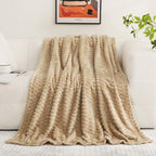 Puncuntex Beige Throw Blanket 60"×80" inches Fuzzy 3D Jacquard Decorative Flannel Fleece Super Soft Plush Cozy Blanket for Couch Sofa Chair Lightweight