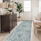 2'6"x8 Washable Runner Rug: Vintage Non-Slip Medallion Rug for Kitchen Blue