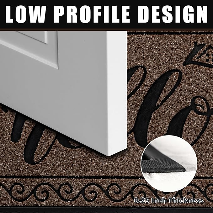 Yimobra Welcome Mats for Front Door 36x24, Heavy Duty Waterproof Outdoor Door Mat Outside Entrance, Non-Slip Low Profile Indoor Entryway Mat for Garage Patio, Coffee