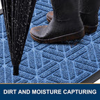 Smiry Front Door Mat Outside Entrance, Heavy Duty Sturdy Natural Rubber Doormat, Trap Dirt and Moisture, Easy Clean Low Profile Mats for Indoor Outdoor Entry, Grid Geometric (35x23, Blue)
