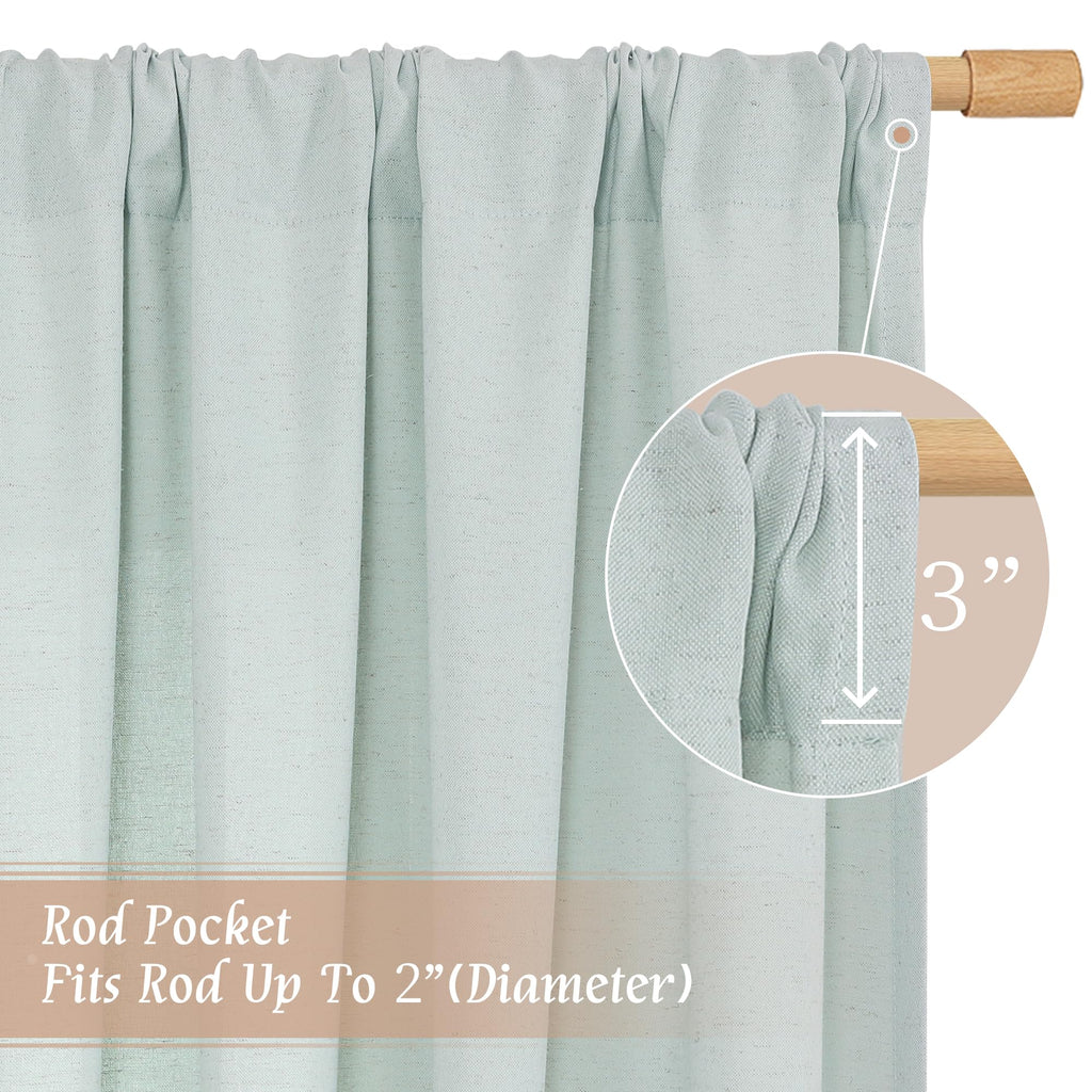 LAMIT Light Filtering Linen Curtains 63 Inch Length for Bedroom, Light Blue