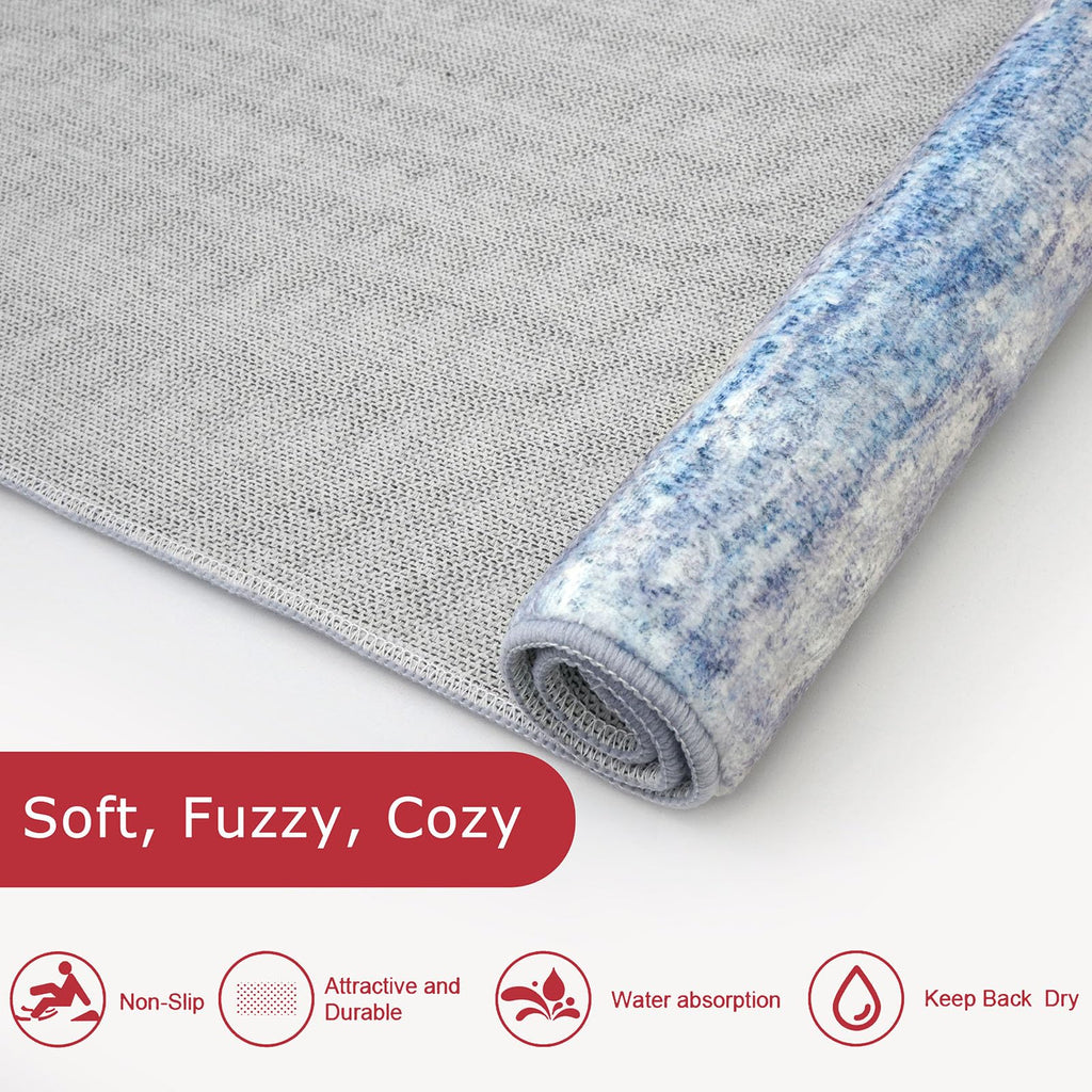 KOZYFLY 3x5 Rug Modern Ombre Living Room Area Rug, Washable Rugs for Bedroom Non-Slip Soft Stain Resistant Striped, Print Blue/Grey/Beige Abstract Carpet for Living/Laundry/Kid Room