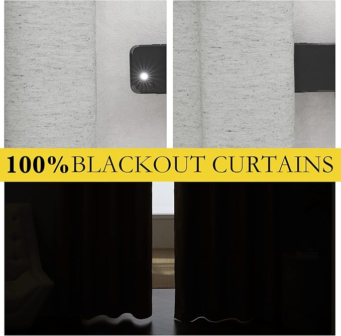 NICETOWN Grey Full Shade Room Warming Linen Curtain Panels 84 inches Long, Pair of Energy Smart & Noise Blocking Out Blackout Drapes for Guest Room Window, Thermal Insulated Lined Window Dressing
