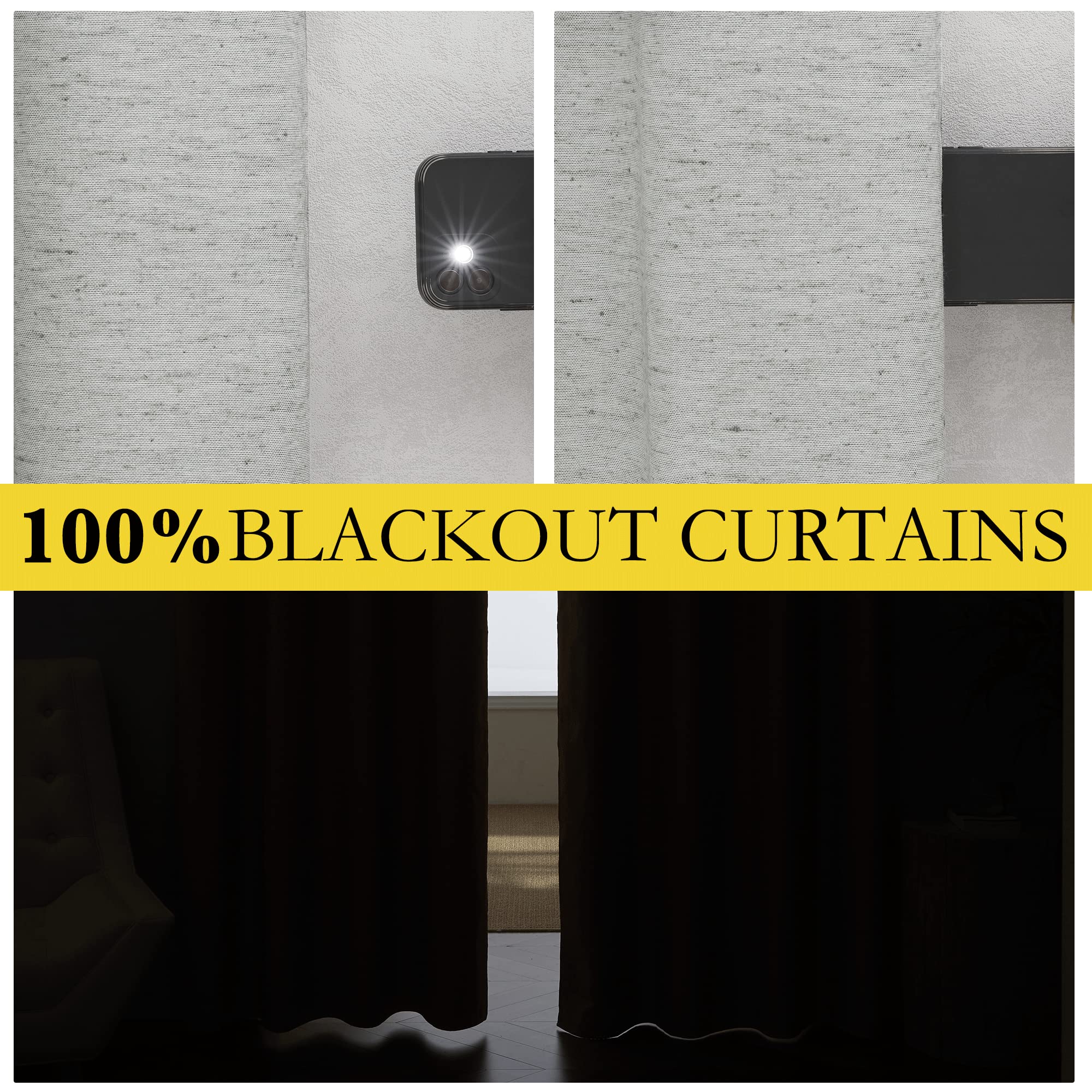 NICETOWN Grey 100% Blackout Curtain Panels, Set of 2, 34" Wide by 60" Long, Thermal Insulated White Thermal Insulated Liner Drapes for Nursery, Noise Reducing and Heat Blocking Drapes for Windows