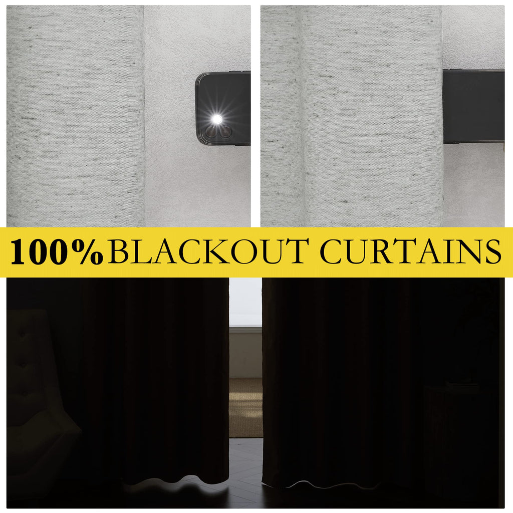 NICETOWN Grey Long Linen Full Shade Panels, 62" Wide x 95" Long, Pair of Thermal Insulated & Energy Efficiency Blackout Curtains for Living Room Windows, Lined Silky Performance Window Dressing