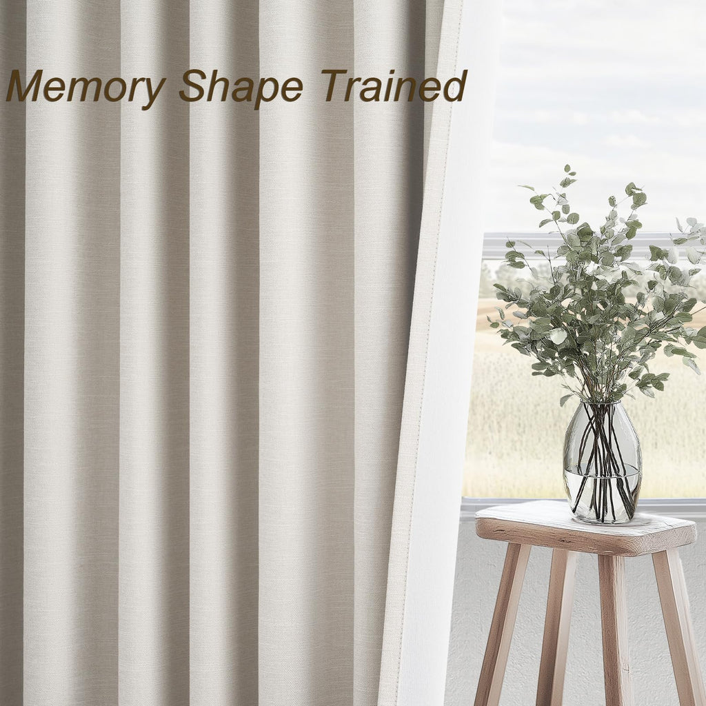 Extra Wide 70 Inch Length Blackout Curtains & Drapes 92 Inches Long 2 Panels Set for Sliding Glass Doors Modern Pleated Linen Blend Heavy Floor to Ceiling Large Window Drapes(70"Wx92"Lx 2 Birch)
