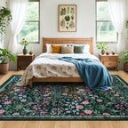 PLHXFR Area Rug Living Room: 4x6 Floral Washable Boho Carpet Dark Green
