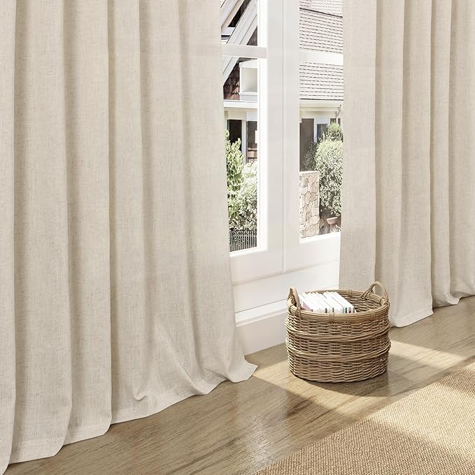 Nanspring 102 Inch Long Curtains for Living Room Birch Beige Linen Light Filtering Semi Sheer Curtain Back Tab Modern Farmhouse Decor Floor to Ceiling Coastal Drapes for Bedroom 52x102, 2 Panels