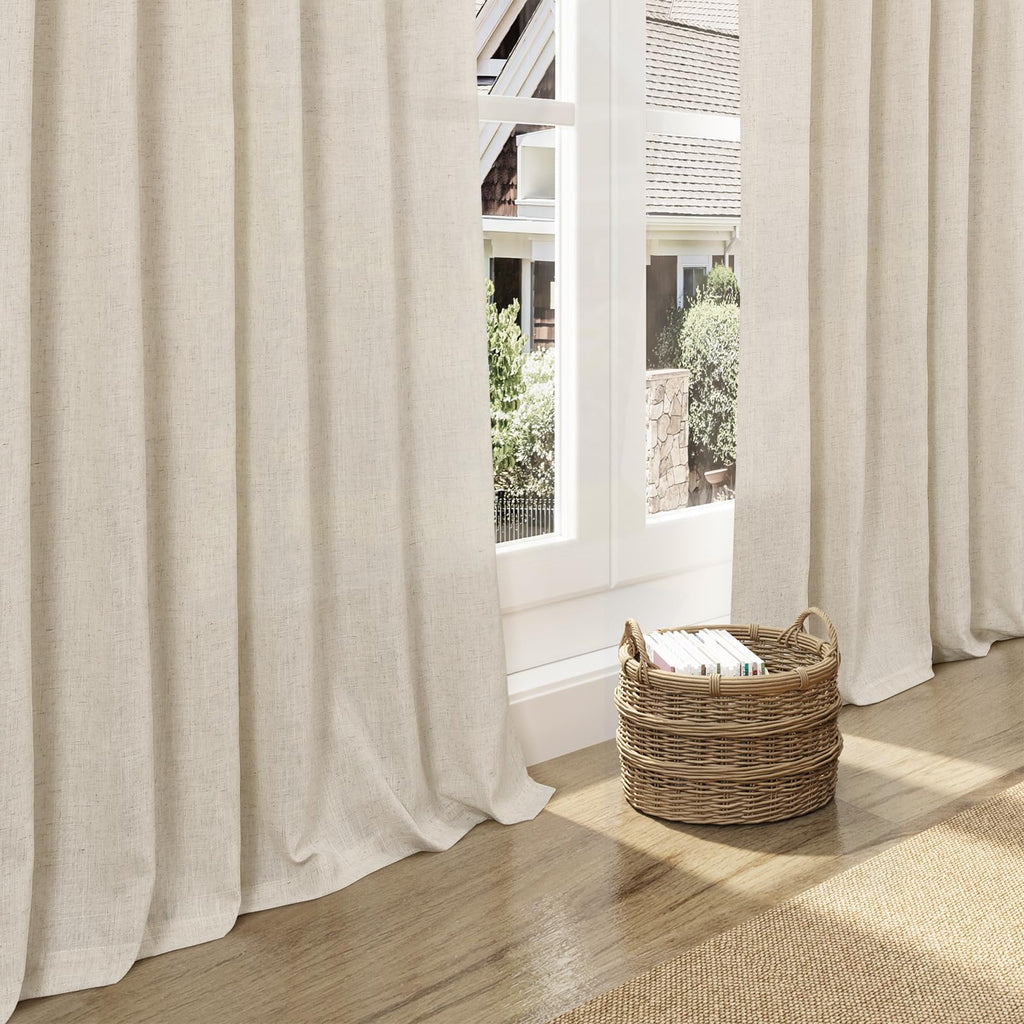 Nanspring Living Room Curtains 63 Inch Length Linen Birch Beige Luxury Light Filtering Semi Sheer Curtain Back Tab Modern Farmhouse Decor Elegant Coastal Drapes for Bedroom Office 52x63, 2 Panels