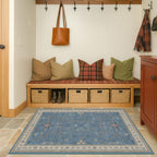 Washable 3x6 Throw Rug for Large Kitchen - Blue Rugs for Entryway Indoor, Bedroom Bedside, Mudroom, Boho Eclectic Modern Décor, Non Slip Low Pile Fade Resistant