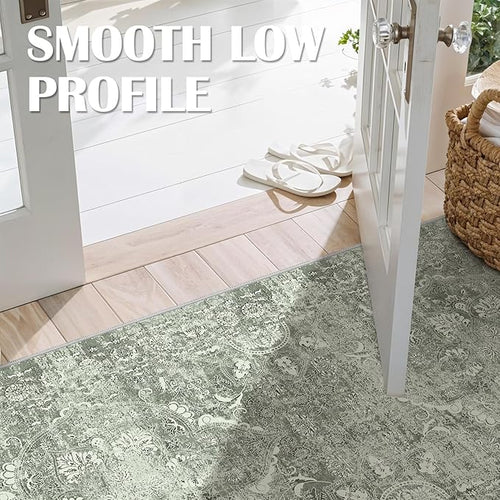 2x6 Washable Runner Rug: Vintage Medallion Kitchen Soft Rugs SageGreen